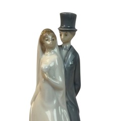 Nao by Lladro Bride/Groom Figurine Cake Topper Wedding 6″ White Grey Glossy