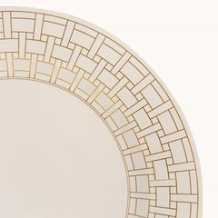 10 White Paper Charger Plates Gold Basketweave Design Rim Party Home Tableware