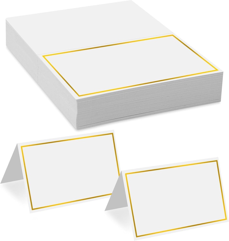Place Cards 50Pcs Small Table Card with Gold Foil Border 2″ x 3.5″, White