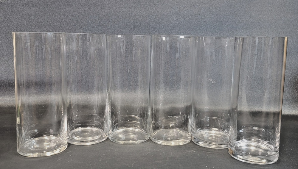 6 Glass Cylinder Vases ~ 10 in Tall ~ Wedding Center Piece