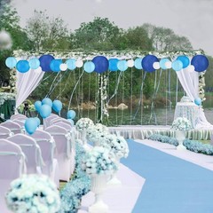 Hanging Paper Lanterns, 12 Pcs Round Chinese Decor, Home Party Wedding, Blue