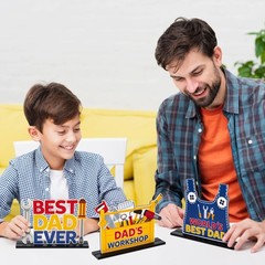 Father’s Day Wooden Centerpiece Decoration – 3Pcs Best Dad Ever Table Decor Too
