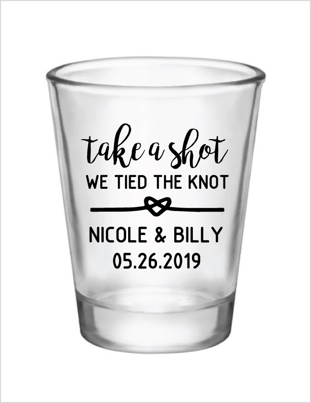 Personalized wedding shot glasses, take a shot we tied the knot, wedding favors