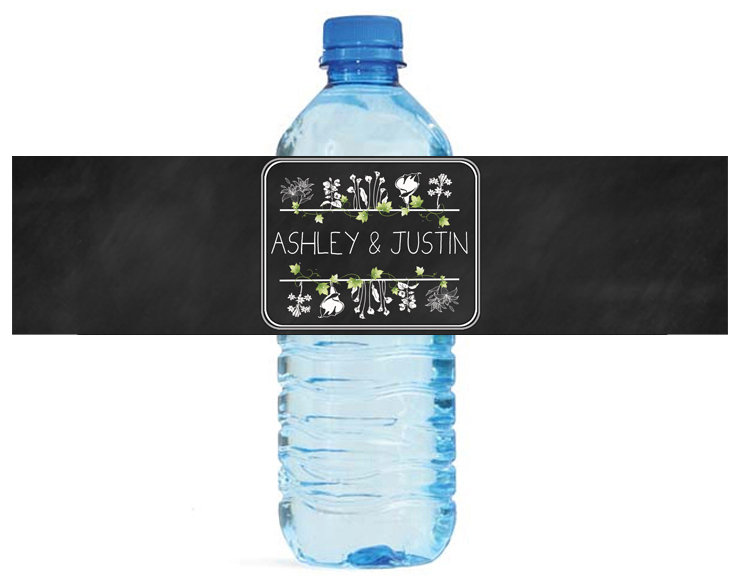 100 Chalkboard & Flowers Wedding Bridal Birthday Party Water Bottle Labels 8″x2″