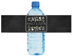100 Chalkboard & Flowers Wedding Bridal Birthday Party Water Bottle Labels 8″x2″