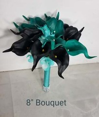 Teal Black Calla Lily Bridal Wedding Bouquet Accessories