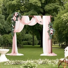 Uimoso Artificial Wedding Arch Flowers Kit with Drapes Kit Deluxe White and Pink
