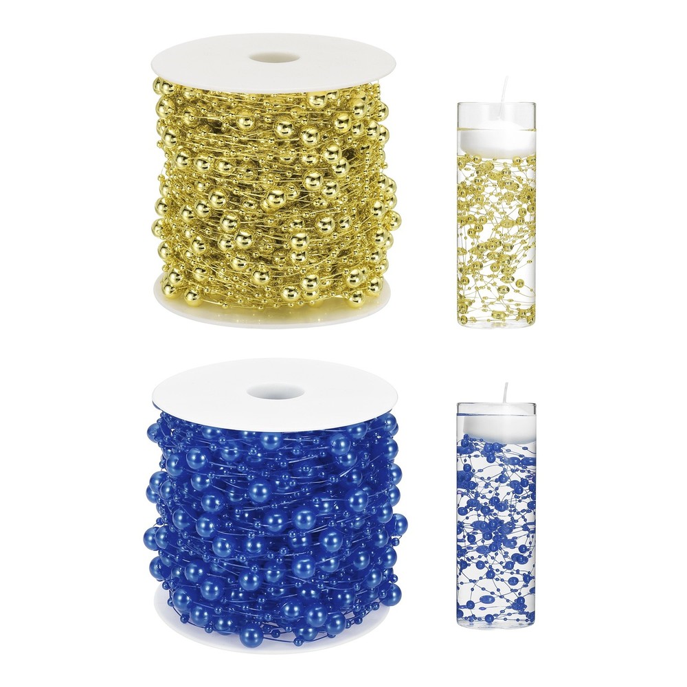 2Roll Artificial Floating Bead Pearl 8+3mm 66ft Sapphire Blue/Electroplated Gold