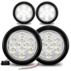 TRUE MODS 4pc 4″ Round Clear 10 LED Trailer Tail Lights [DOT FMVSS 4 Pack White