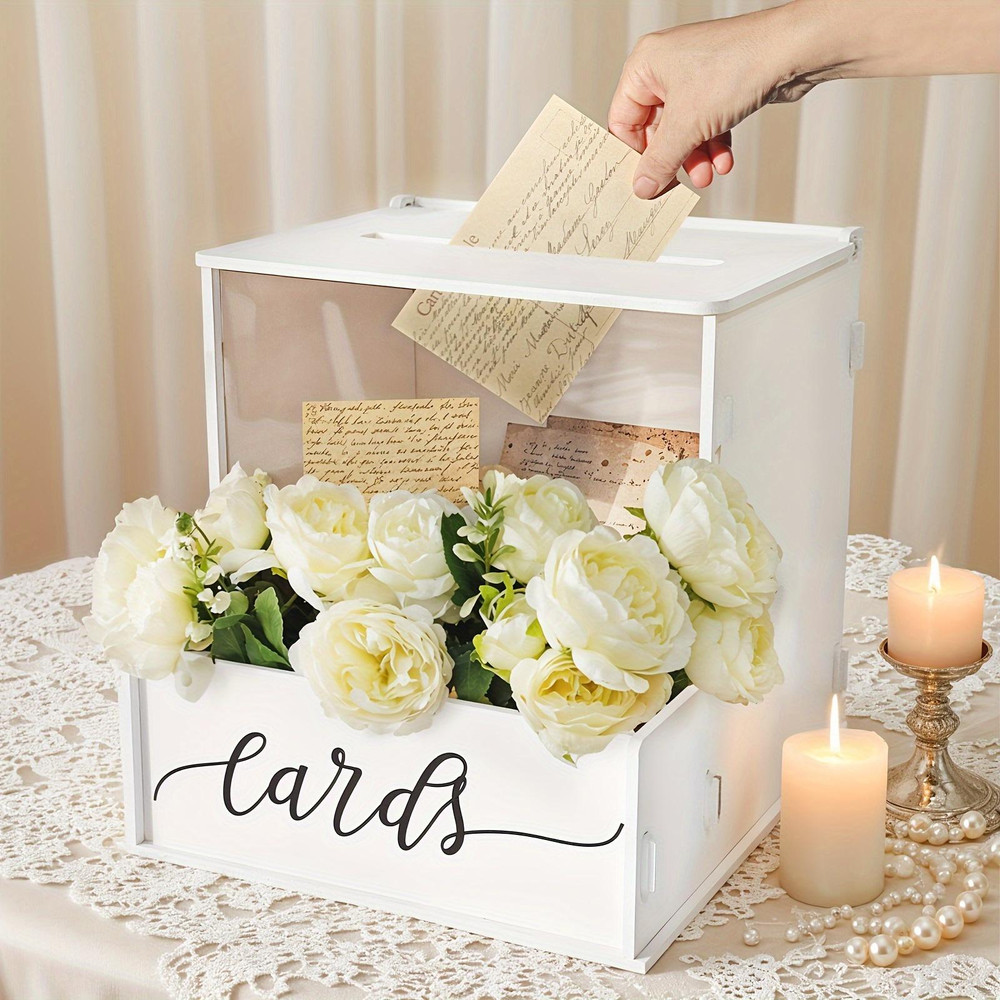 White PVC Wedding Card Box Lock Lid Money Gift Box Birthday Party Decor