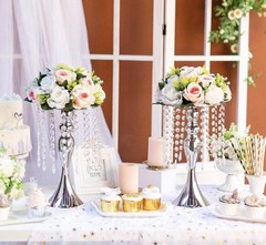 Silver Wedding Centerpieces Flower Stand Table Decor w/Crystal Beads Set Of 10