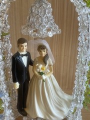 Vintage Wilton Bride And Groom Blue Flowers Arch Wedding Cake Topper Handmade