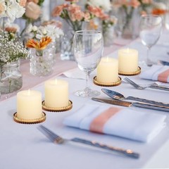 3.8 Inch Glass Pillar Candle Holder Set Pack 2 Gear Round Plate 2 Pcs Amber