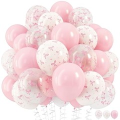 Pink Bow Balloons, 12 Inch Pastel Light Pink 12 inch 35pcs Pink White