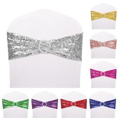 50Pcs Sequin Chair Sashes Spandex Glitter Chair Bows Bands Wedding Banquet Decor