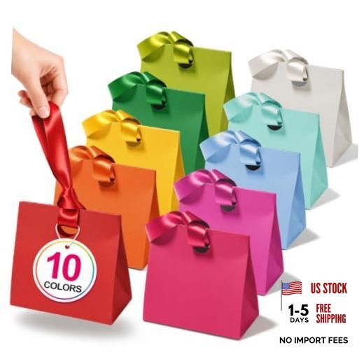 Small Gift Bags with Ribbon Handles Multicolor Small Size / 10 Pack 10 Colors