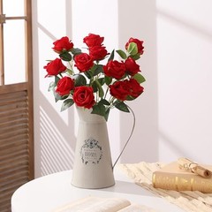 12PCS Artificial Flowers Fake Roses, Realistic Velvet Long Stem Roses Red