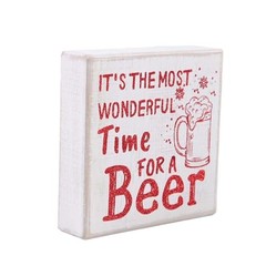 “It’s the Most Wonderful Time for a Beer” Rustic Wood Sign – 6” x 6” Red