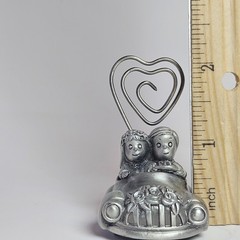 JUST MARRIED Car Bride & Groom Wedding Dinner Setting Pewter Place Card Holder