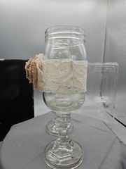 Country Rustic Wedding His & Hers Wine Toasting Goblets, Mason Jar Lace