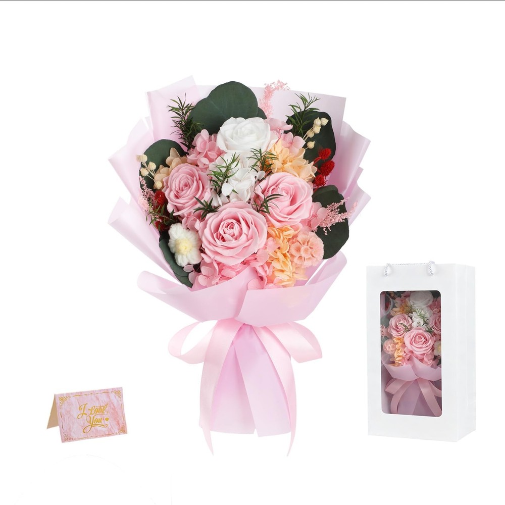 HOTKBO Flowers for Delivery,Preserved Bouquets – 4 Pink Rose,