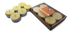 6 Natural Honey Scented Beeswax Tea Light Candles, Cotton Wick, Aluminum Cup