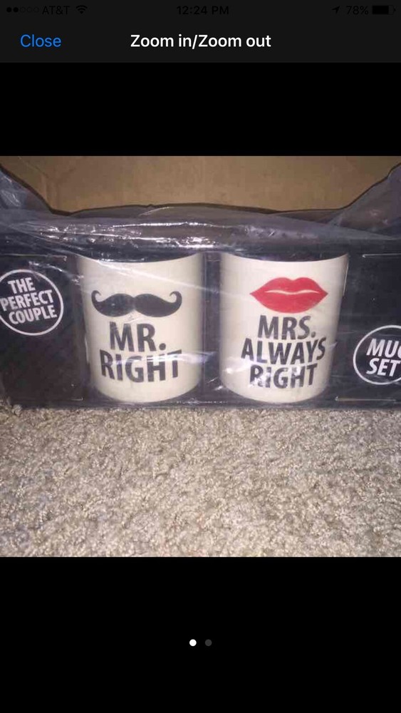 Brand new never used. In box. Mr right and Mrs always right mug set gift set !