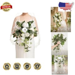 Elegant Wedding Bouquet Bride 13″ Ivory Rose Peony Orchid Faux Silk