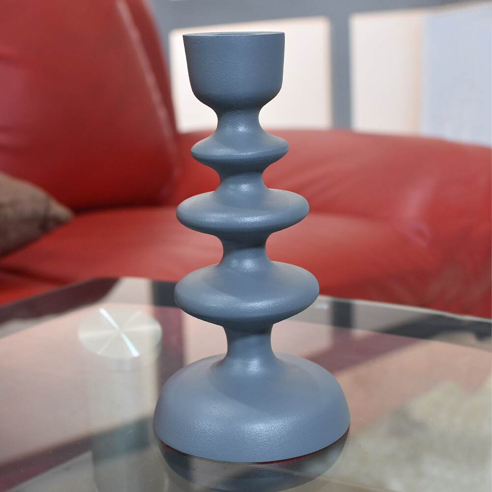 Handmade Aluminum Geometric Gray Set Of One Pillar Candle Holder BBH Homes