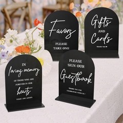 Black Acrylic Modern Wedding Sign, Ceremony and Reception Sign with Stand