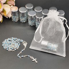 US 12 Lady Guadalupe Rosary Silver Cap Glass Jar Baby Shower Baptism Party Favor