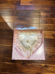 Ring Bearer Pillow Heart Lace Satin Ribbon Ceramic Flower Floral w/ Box