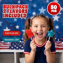 Patriotic Lollipops – Individually Wrapped Flag & Star Shape 50 Pack July 4