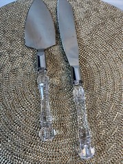 Vintage Wedding 2 Pc Hostess Set – Stainless Steel, Diamond Cut Acrylic Handles