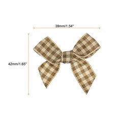 50Pcs Mini Gingham Ribbon Bow 1.5″ Checkered Fabric Satin Brown and Light Yellow