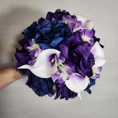Purple Navy Blue Rose Calla Lily Bridal Wedding Bouquet Accessories