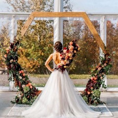 Wooden Hexagon Wedding Arch Frame Backdrop Stand Garden Arbor, Flower Rack Party