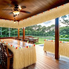Gold Natural Hawaiian Grass Table Skirt Luau Party Decoration