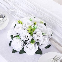 WHITE 2 Bouquets 10″ Silk Roses Artificial FLOWER BALLS Party Events Decorations