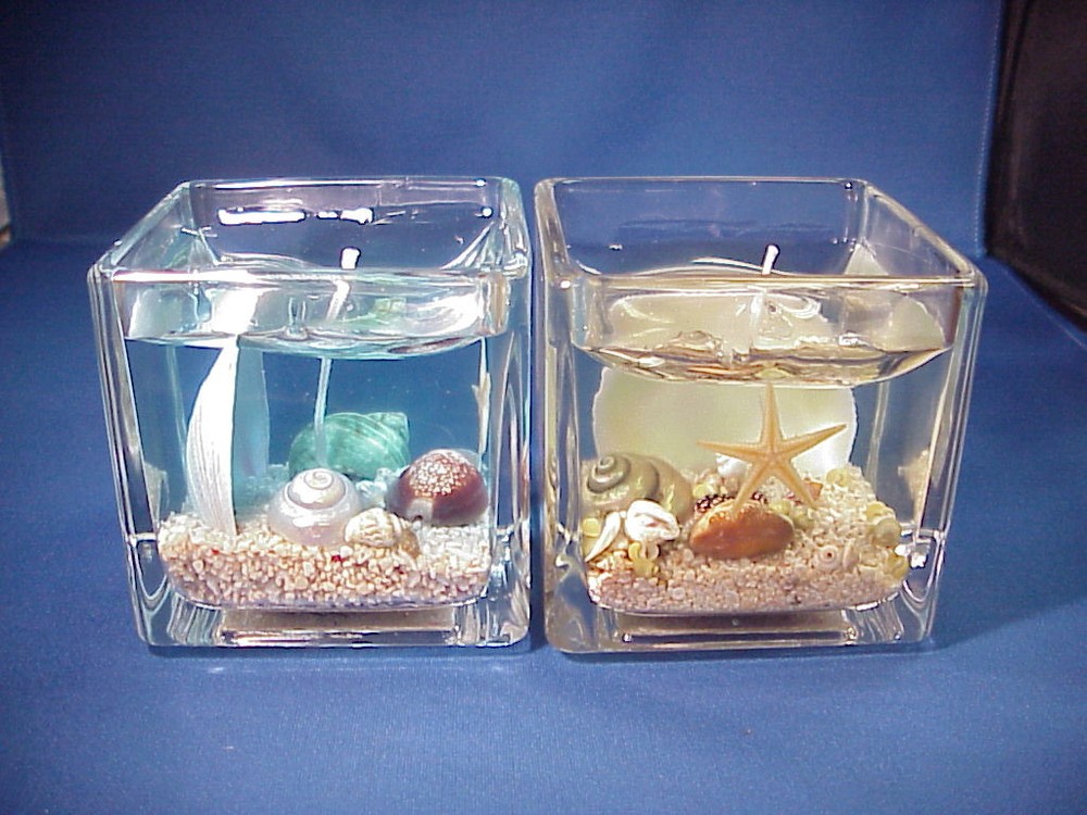 2X Seashells and Sand Scented Gel Candles inside Glass
