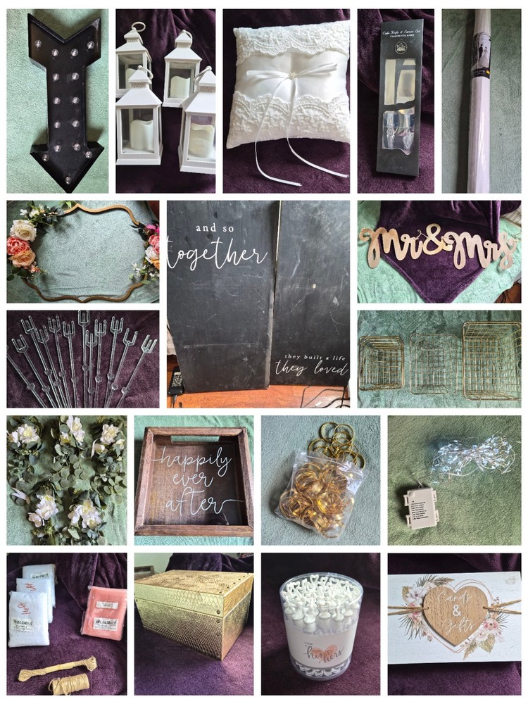SOME NWT/USED: HUGE Wedding Decor Lot Miscellaneous Signage, Lanterns, Tulle