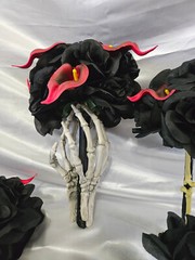 Gothic Wedding Bouquet Set, Skeleton Bone Gothic Red & Black 7 Piece Package