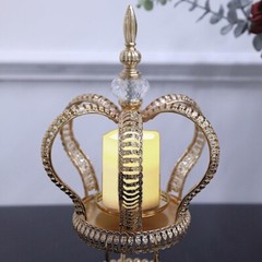 13″ Gold Metal Crown Spiral Pillar Votive CANDLE HOLDER Stand Centerpiece Party