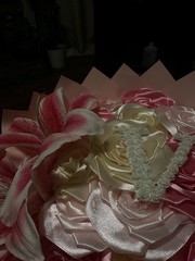 17 Count Pink And White Ribbon Rose Bouquet, With Custom Initial And 2 Lilies