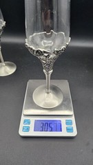 Pair Pewter Glass Champagne Flutes Roses Grapes Wedding Toast Goblets