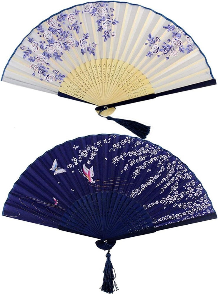 Bantoye 2 Pieces Handheld Fans, Silk Folding Fans with Bamboo Frames for…