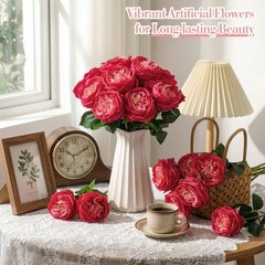 Giegxin 20 Pcs Real to Touch Peonies Austin Roses Artificial Flowers, Faux Lo…