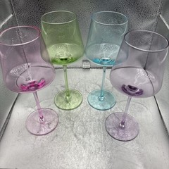 Physkoa Colored Wine Glasses Set 4 16OZ Colorful Wine Glass With Tall Long St…
