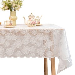 Jayla White Lace Tablecloth 60 X 120 120″ x 60″ (Rectangular), Camellia