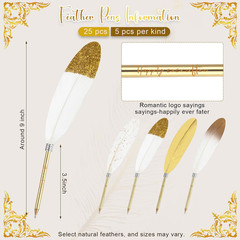 25 Sets Feather Pen Wedding Favors Bulk Bridal Shower Quill Ballpoint Pens Gold